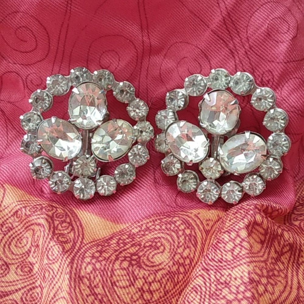 Coro Vintage Silver and Crystal Cluster Clip-on Earrings